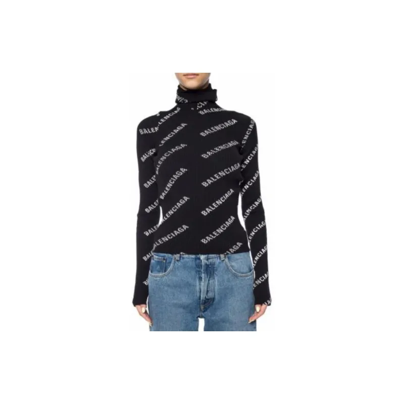 Balenciaga All Over Logo Turtleneck 'Black'-1