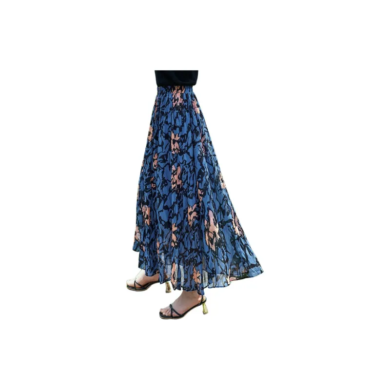 Mo Han Yi Mei Casual Long Skirt Women's Blue-4