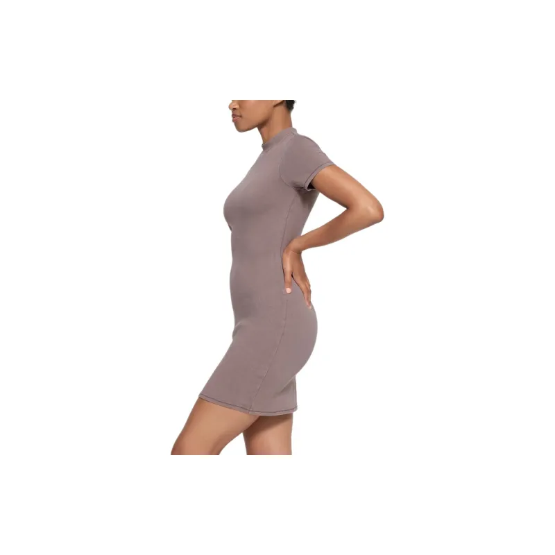 SKIMS SS24 Summer Collection OUTDOOR MOCK NECK MINI DRESS Short Sleeved Dress Women's ZINC/Zinc-3
