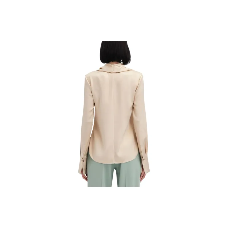 Oscar De La Renta Cowl Neck Satin Blouse-3