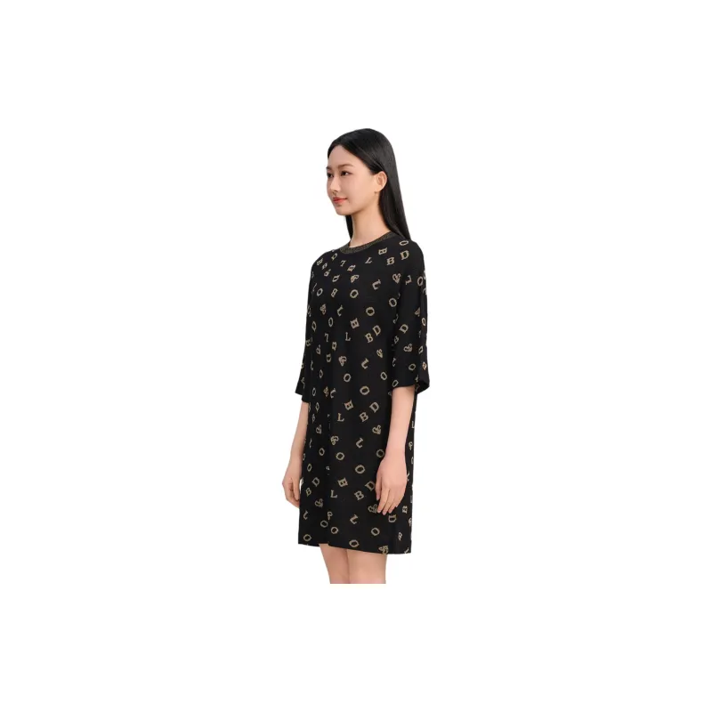 Blood Glitter Short-Sleeved Dresses Women's Black Floral-1