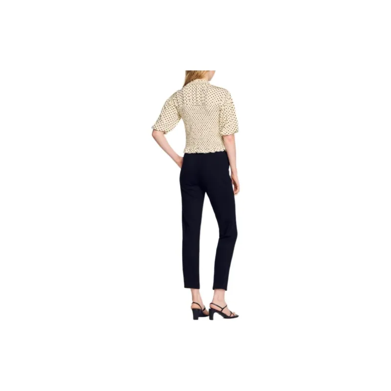 Sandro Polka Dot print Shirred Blouse-3