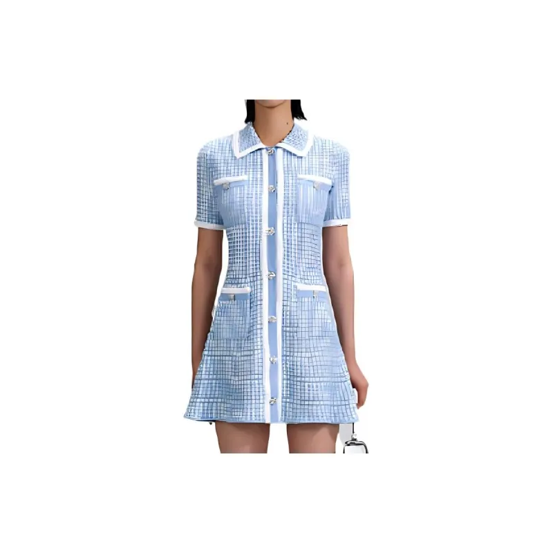 Self portrait Short Sleeved Dresses Women's Misty Blue-4
