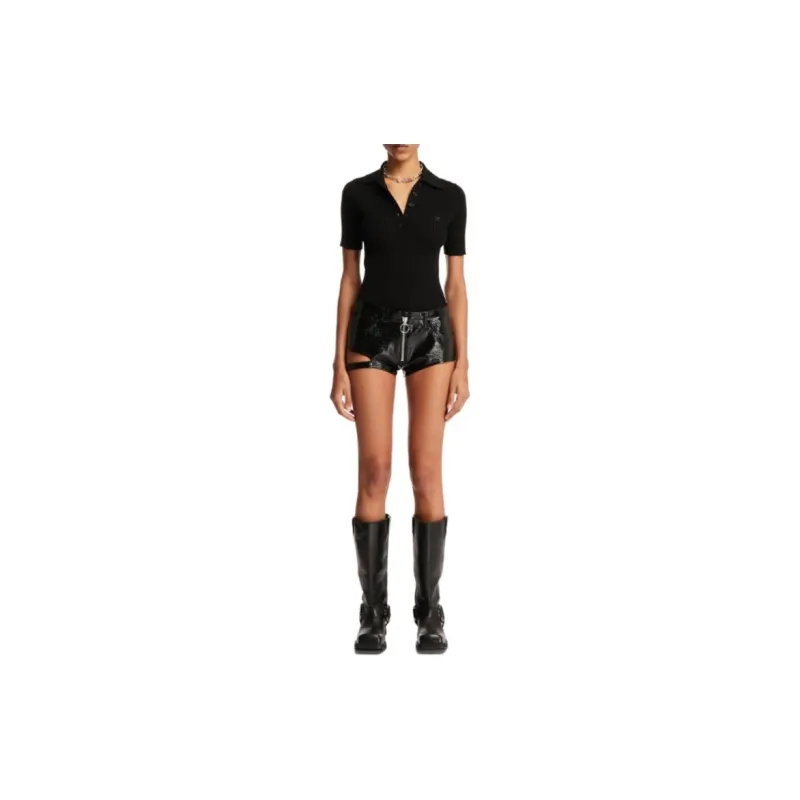 Courrèges Buckle Zipped Vinyl Mini Short 'Black'-4