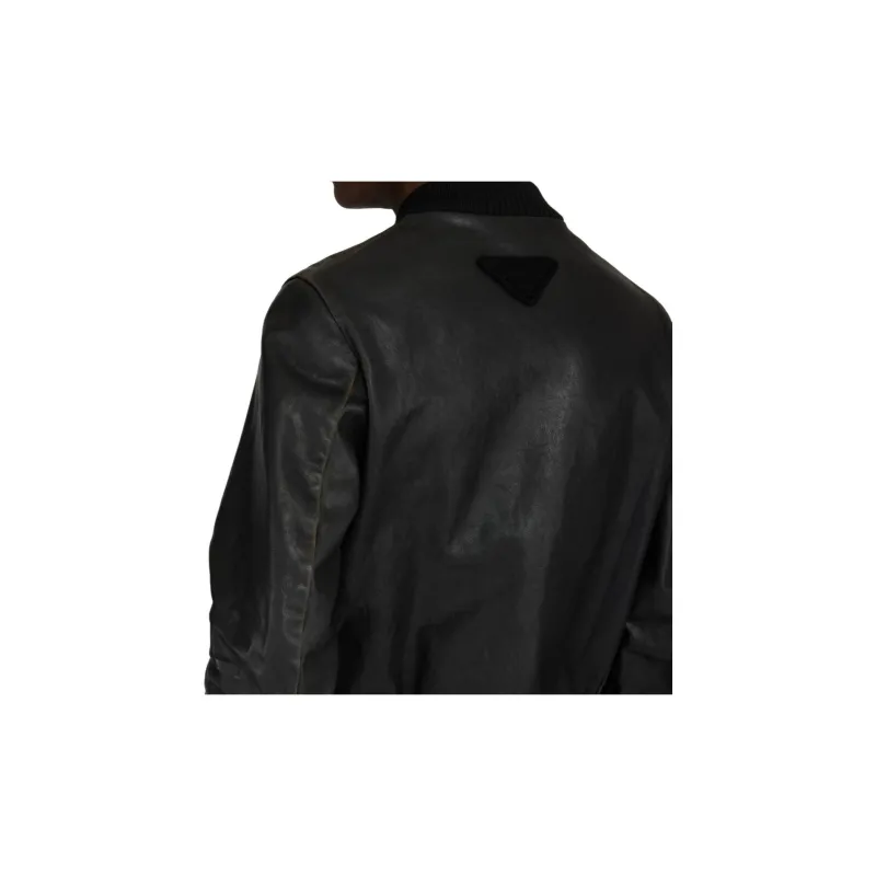 PRADA Long Sleeved Zipped Leather Bomber Jacket-8