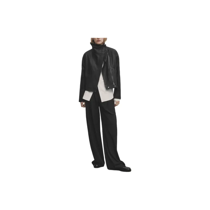 Massimo Dutti Leather Jacket Women's Black-3