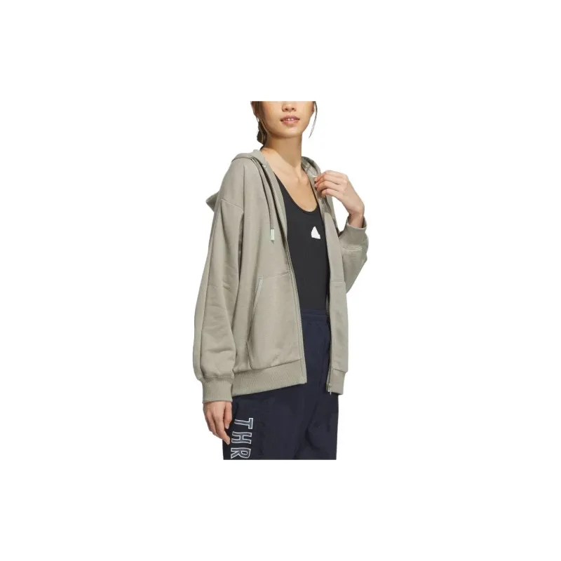 Adidas Warding Loose Fleece Full Zip Hoodie Sweatshirt Women's Green-3