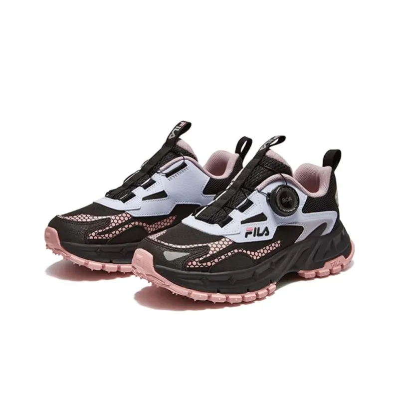 FILA KIDS BOA Breathable, Lightweight, Cushioning, Slip Resistant Low Top Kids' Running Shoes Black Red Teenagers-2