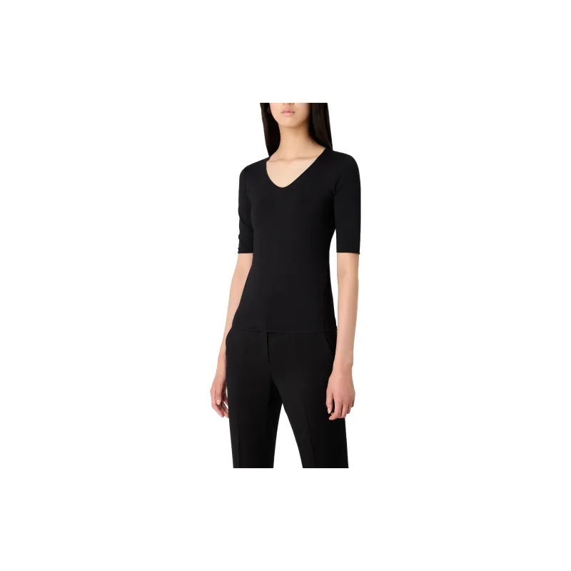 EMPORIO ARMANI Viscose Stretch Jersey V neck Jumper With Three quarter Length Sleeves-2