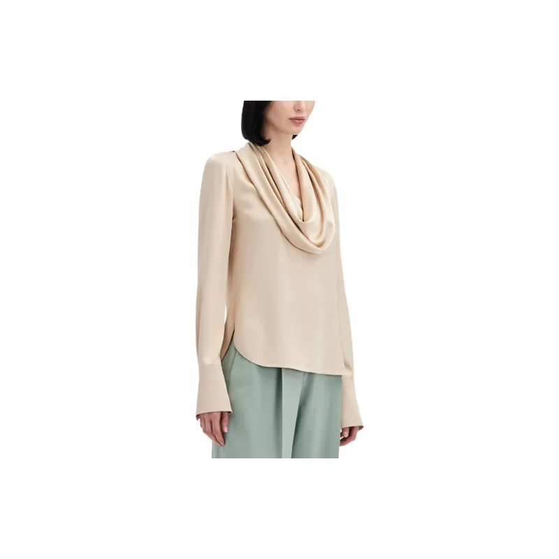 Oscar De La Renta Cowl Neck Satin Blouse-4