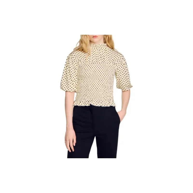 Sandro Polka Dot print Shirred Blouse-1