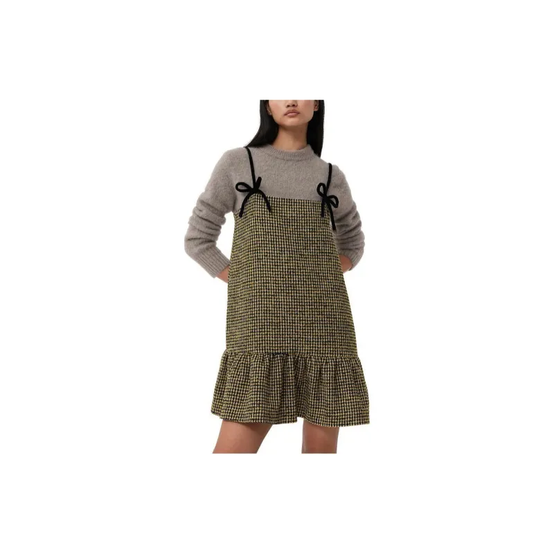 GANNI Sleeveless Houndstooth Minidress-1