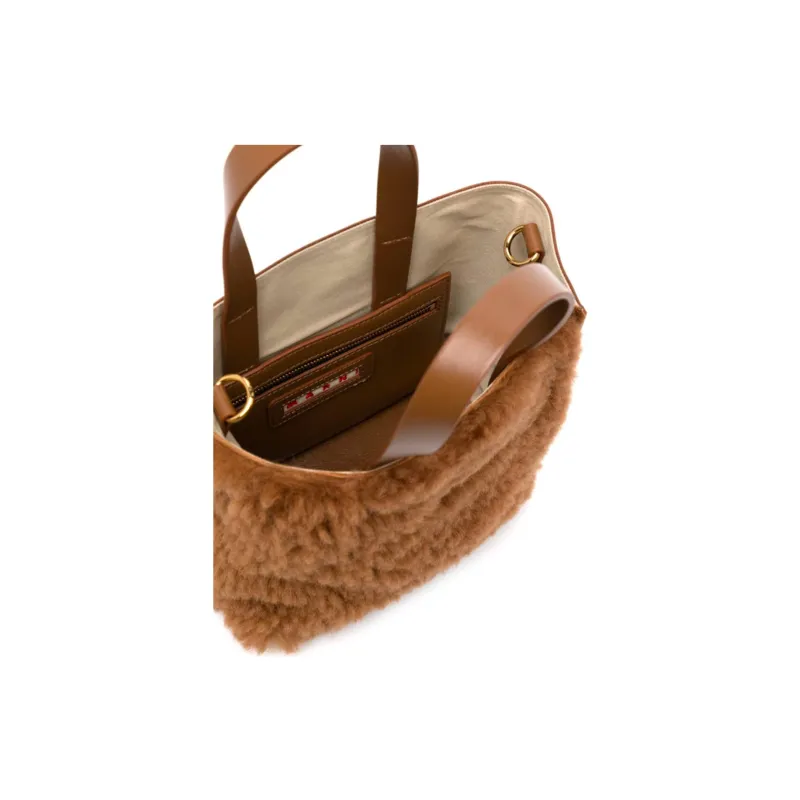MARNI Shearling Logo Patch Tote Bag-3