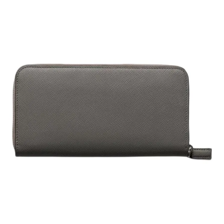 PRADA Saffiano Leather Wallet Men's Gray & Dark Brown-1