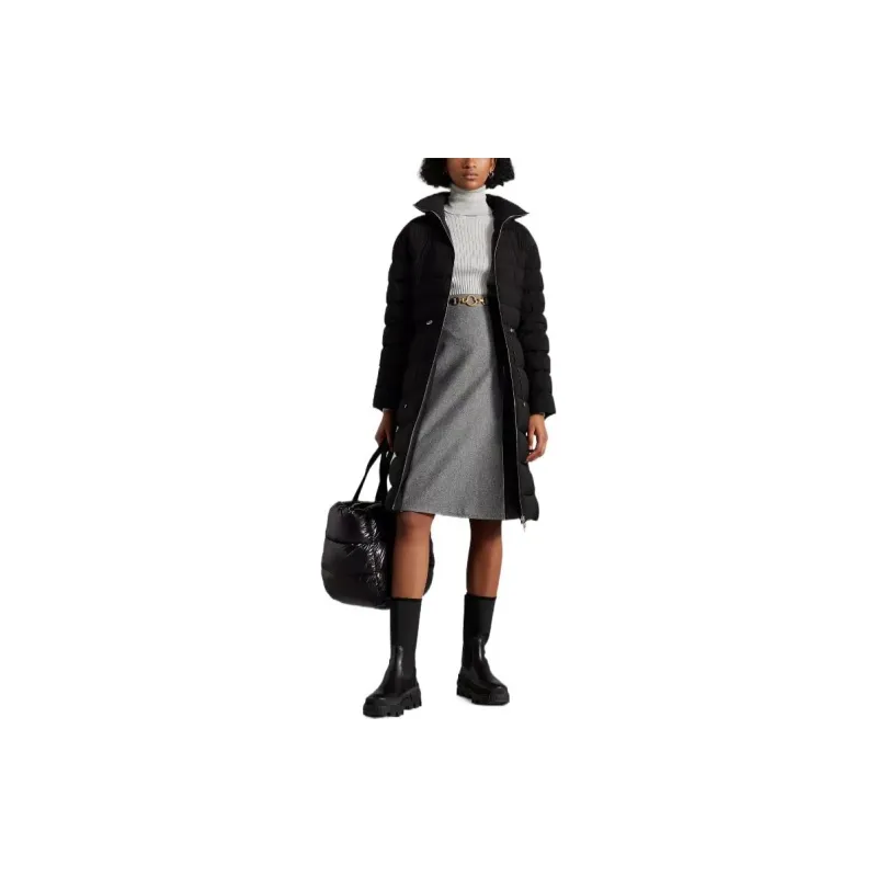 Moncler FW22 Solid Color Stand Collar Mid-Length Down Jacket Women's Black-1