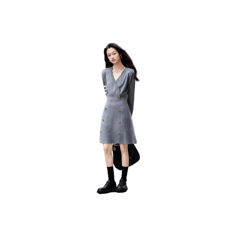 【dme】 Long Sleeved Dress Women's Dark Heather Gray-1