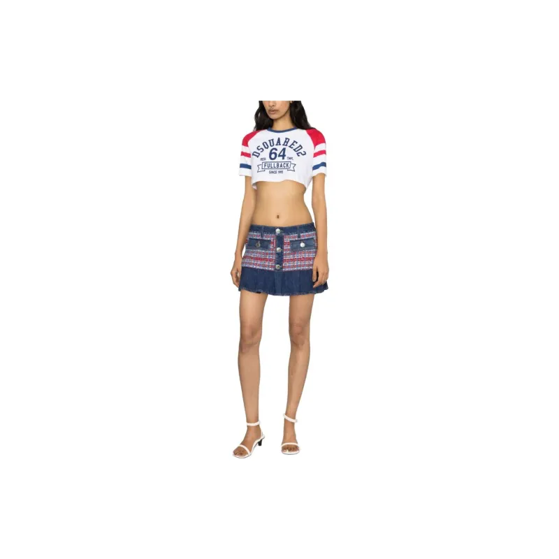 DSQUARED 2 Checked Low Rise Denim Skirt-1