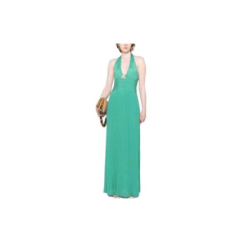 BALMAIN Embellished Pleated Halterneck Gown-1