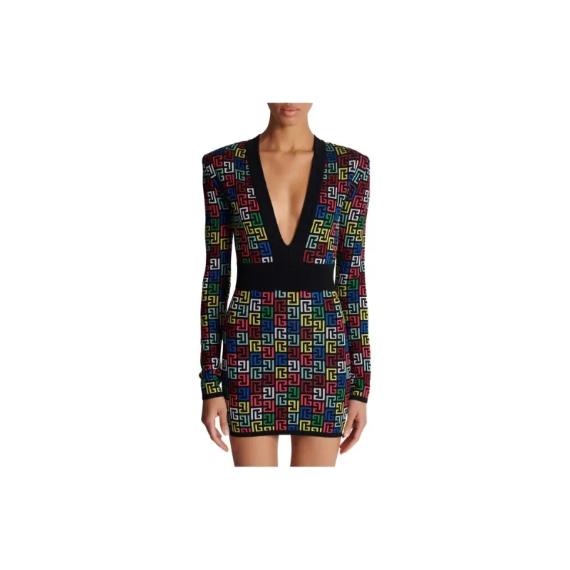 BALMAIN Patterned Long Sleeve Dress-2