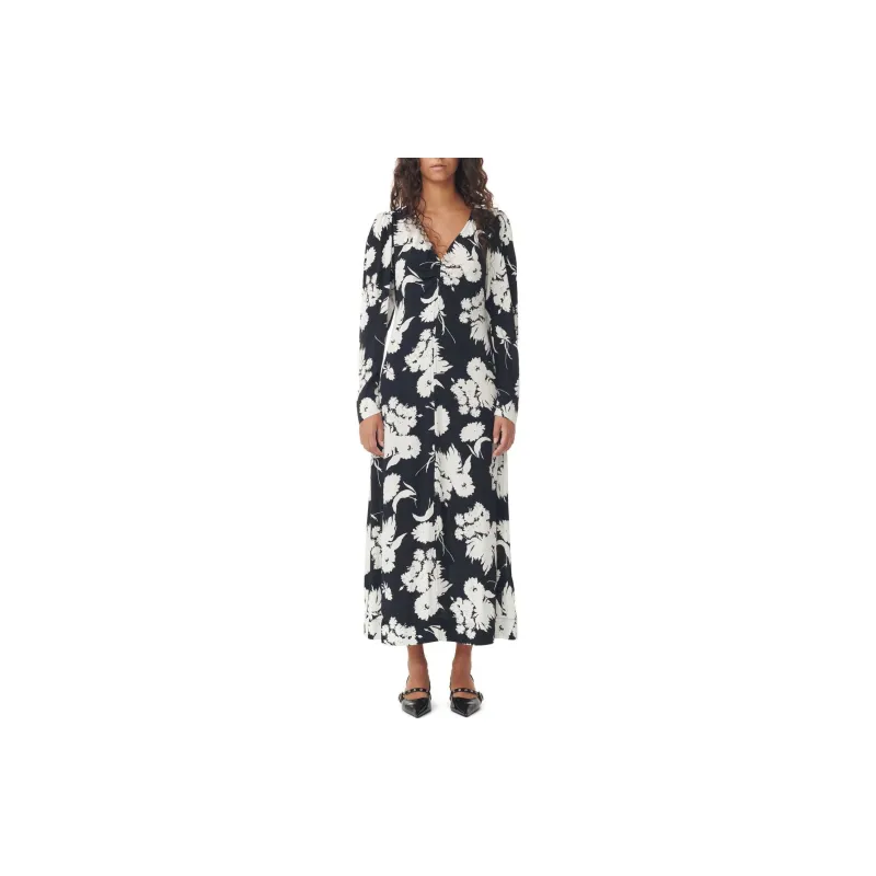 GANNI V Neck Floral Printed Midi Dress-2
