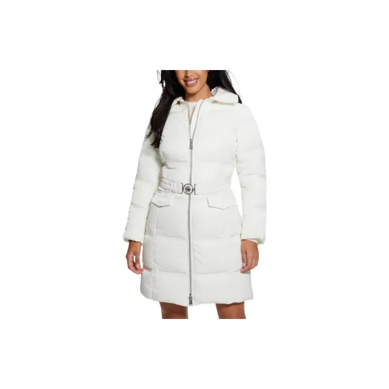 GUESS Eco Marisol Belted Puffer Coat Jackets Coats Women's White-1