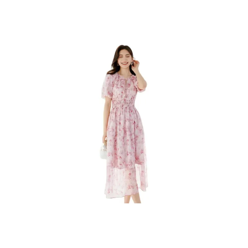 Hopeshow Short Sleeved Dresses Women's Pink Floral-2