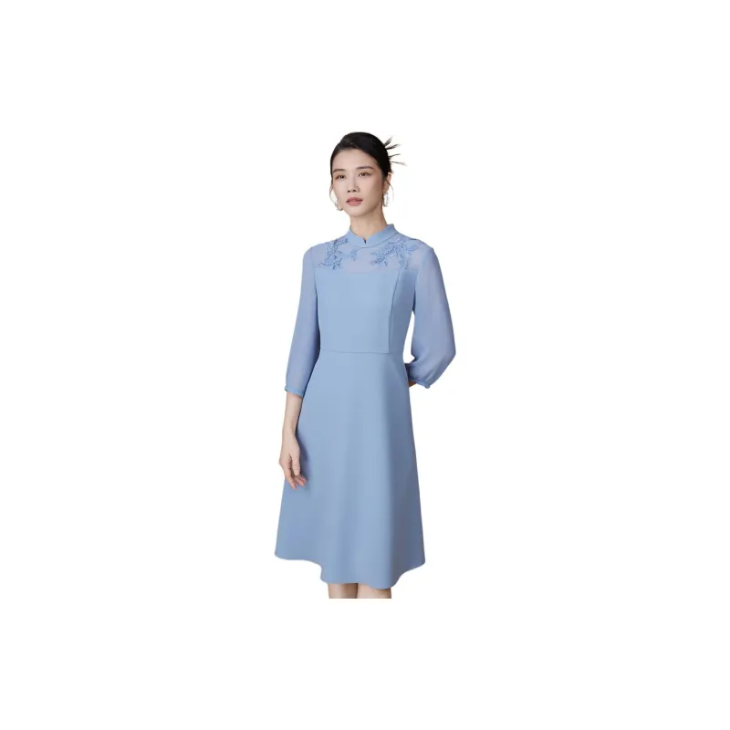 BBLLUUEE Long Sleeved Dress Women's Moonlight Blue-2
