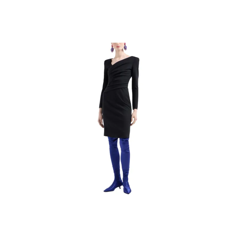 EMPORIO ARMANI Stretch Milano Stitch Fabric Dress With Asymmetric Cross over And Draping-1