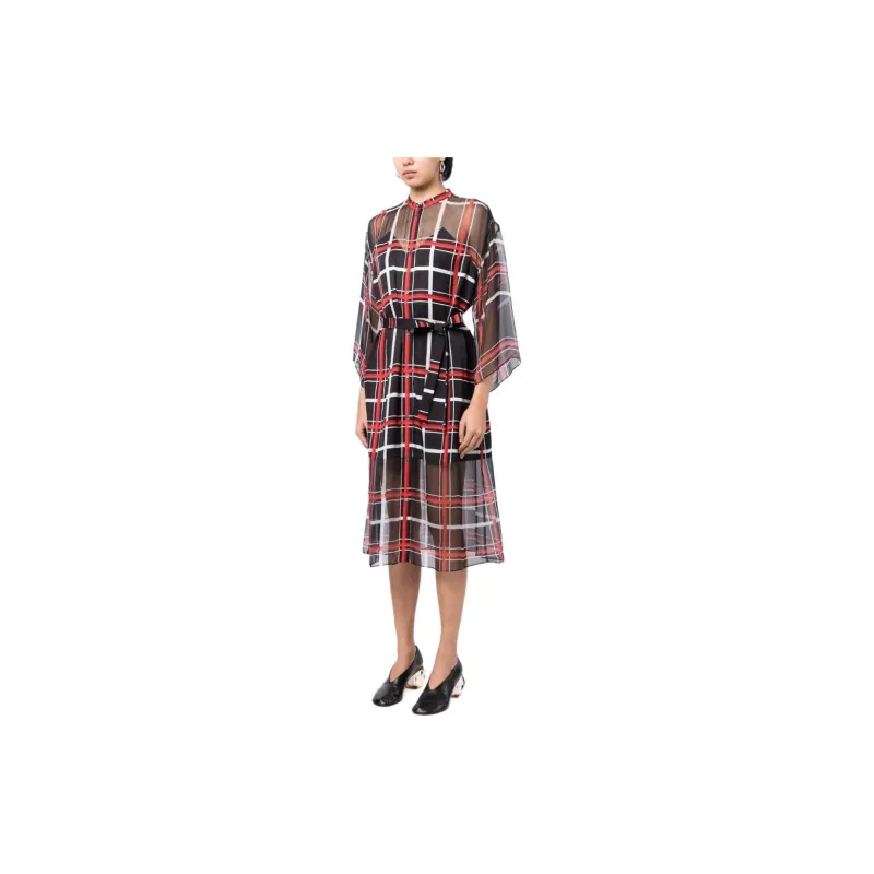 Ports 1961 Check-pattern Silk Midi Dress-3