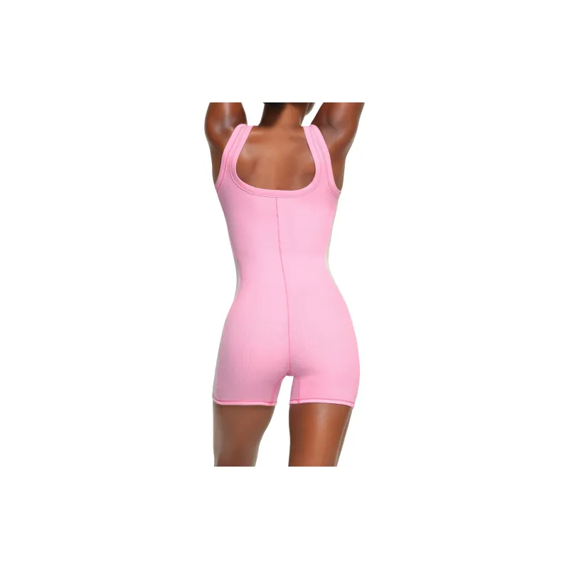 SKIMS Cotton Rib Romper Bodysuits Women's Bubblegum-2