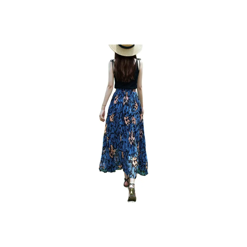 Mo Han Yi Mei Casual Long Skirt Women's Blue-2