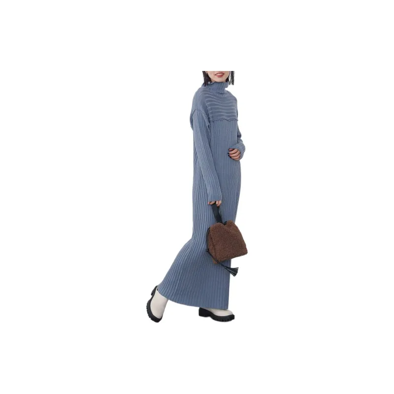 Beams Long Sleeved Dresses Women's Gray Blue-3