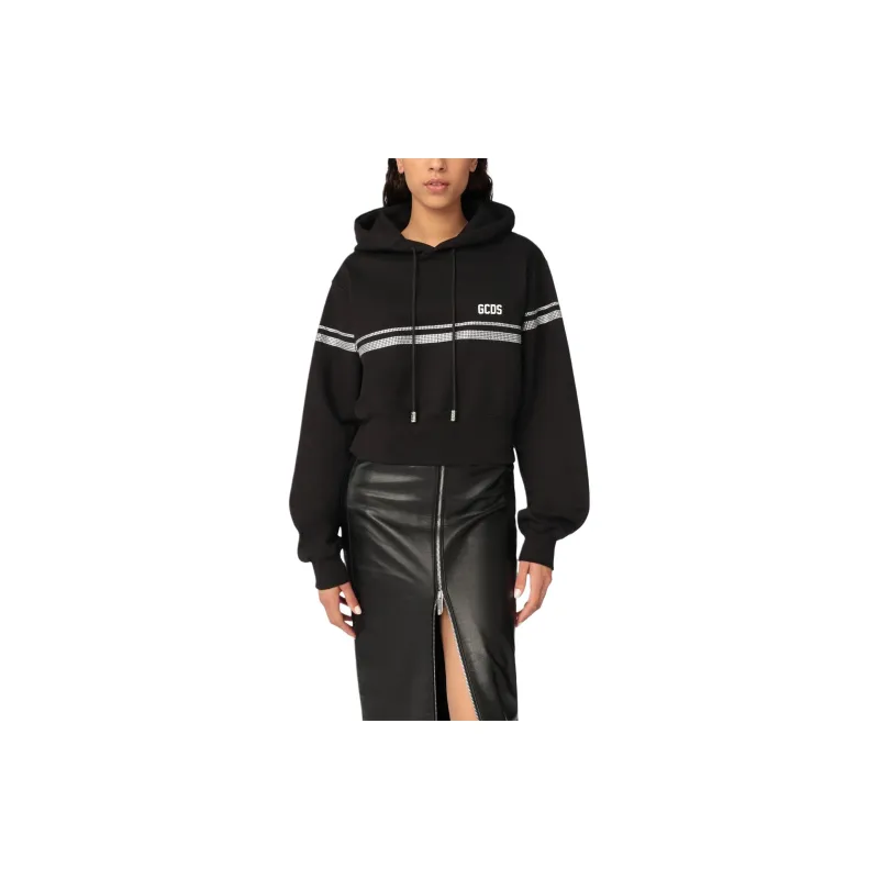 GCDS Crystal embellished Cropped Cotton Hoodie-2