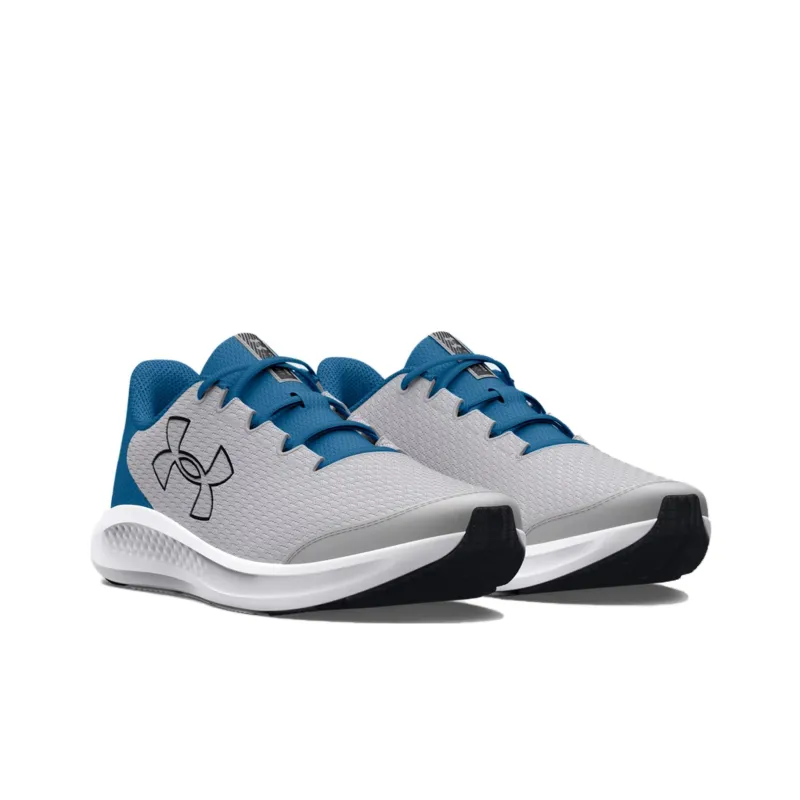 Under Armour Charged Pursuit 3 Slip-Resistant Cushioning Low-Top Kids' Running Shoes Gray Blue Teenagers-2