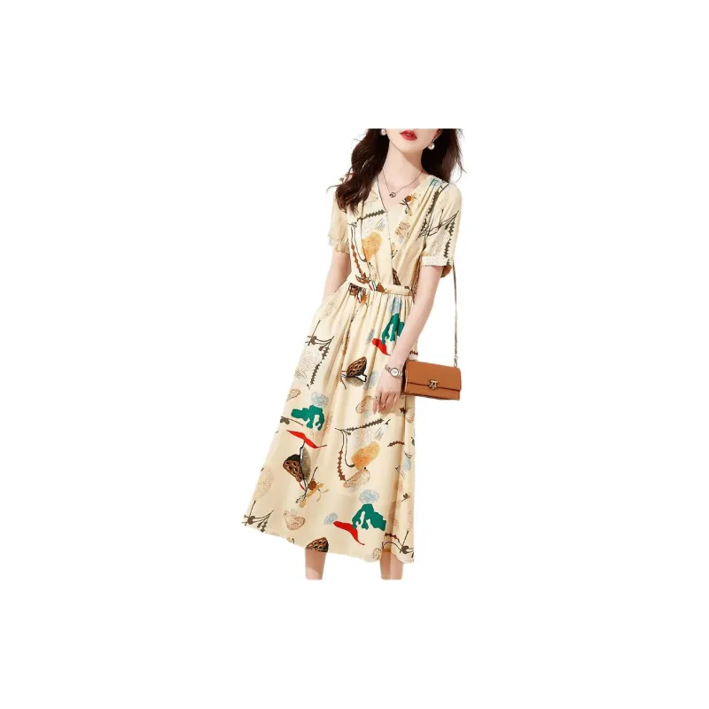 Mo Han Yi Mei Short Sleeved Dress Women's Beige-2