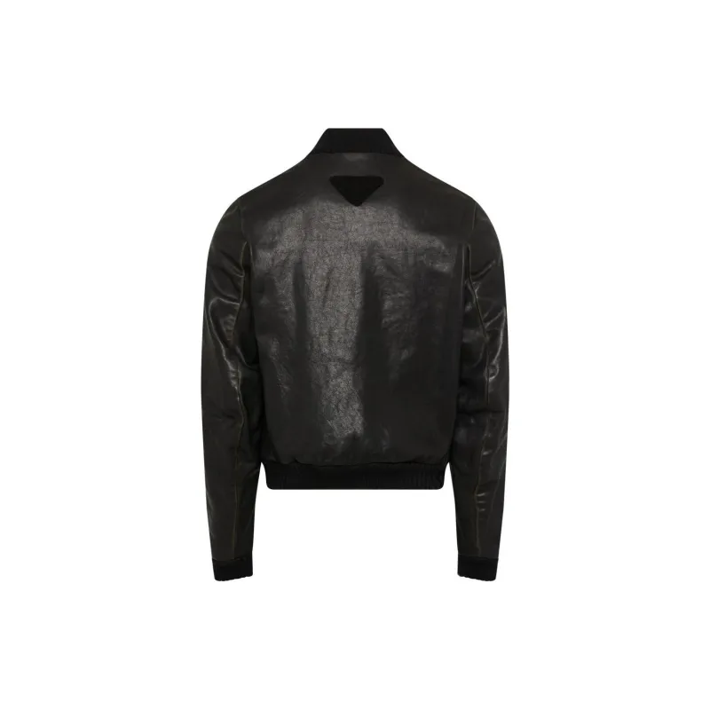 PRADA Long Sleeved Zipped Leather Bomber Jacket-1