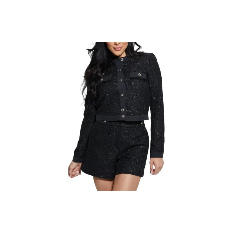 GUESS Clarissa Metallic Tweed Jacket Jackets Coats Women's Black-1
