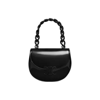CELINE Cow Leather Handbag Small Size Women's Black