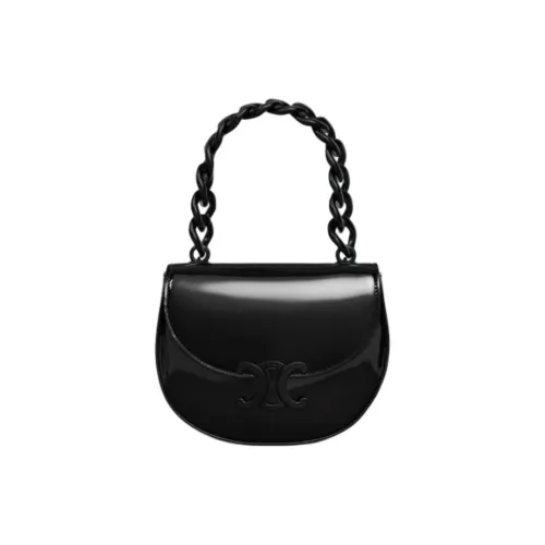 CELINE Cow Leather Handbag Small Size Women's Black