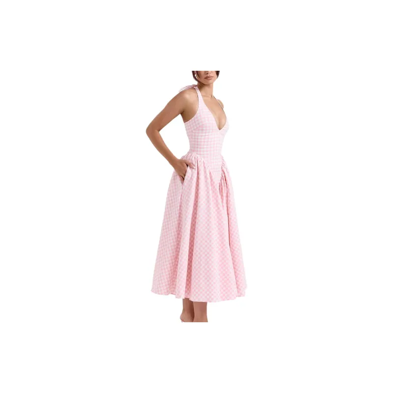 HOUSE OF CB Marilyn Slip Dress Women's Strawberry/Cream Strawberry-5