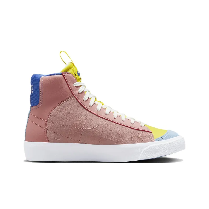 Nike Blazer Anti Slip Wear Resistant Mid Top Kids' Skateboarding Shoes Blue Yellow Pink Teenagers-1