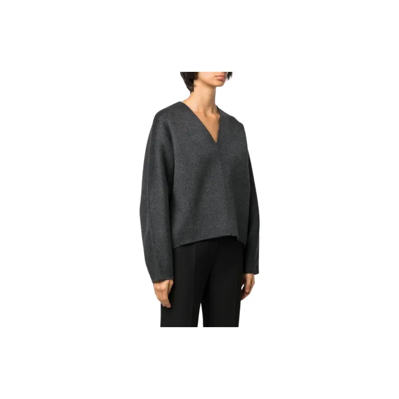 Toteme FW22 V-Neck Fitted Sweater Women's Dark Gray-2