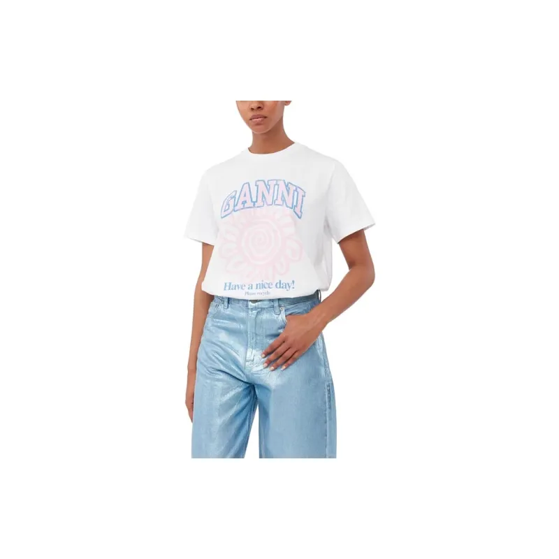 GANNI White Flower T-Shirt-2