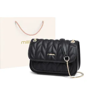 MILLIE'S Cow Leather Patchwork Synthetic Leather Crossbody Bag Shoulder Bag Small Square Bag Regular Women's Black