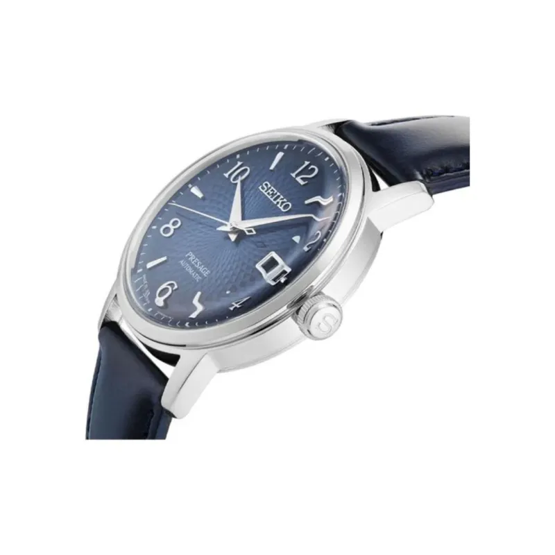 SEIKO Cocktail Series Automatic Mechanical Movement Leather Strap Watch Men's Watches Blue Dial-3