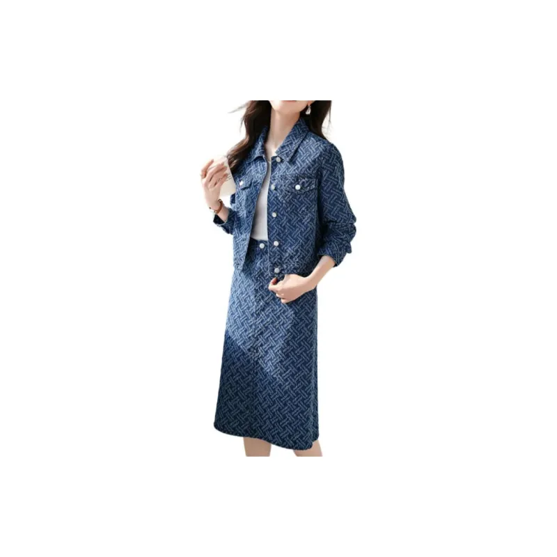Mo Han Yi Mei Skirt Set Women's Denim Blue-1