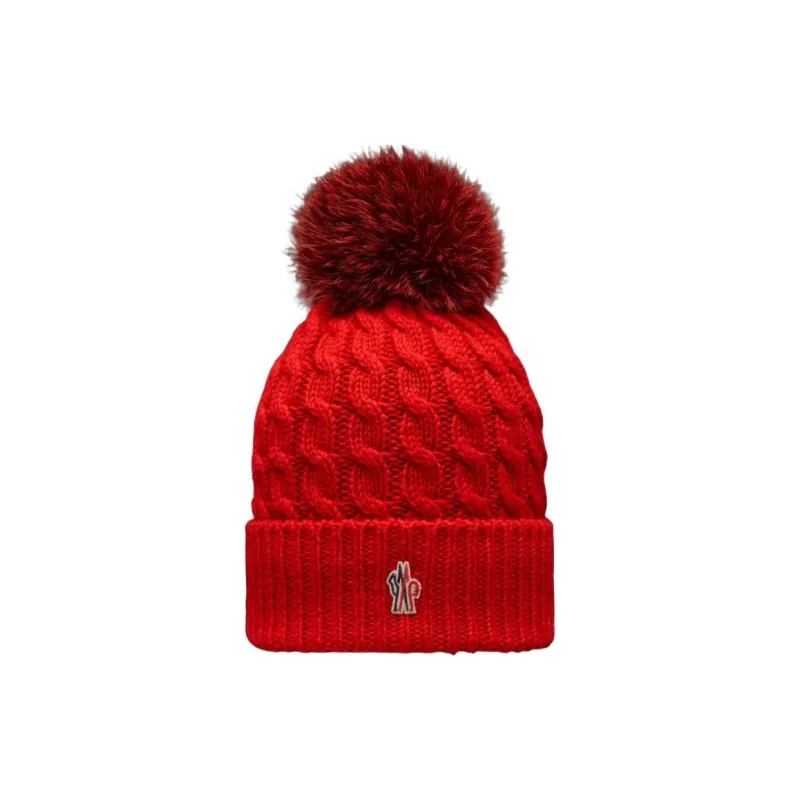 Moncler Wool Fox Fur Beanies Women's Red-0