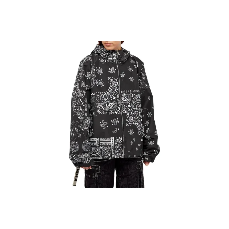 KHRISJOY Bandana Print Zip Up Windbreaker Jacket-2