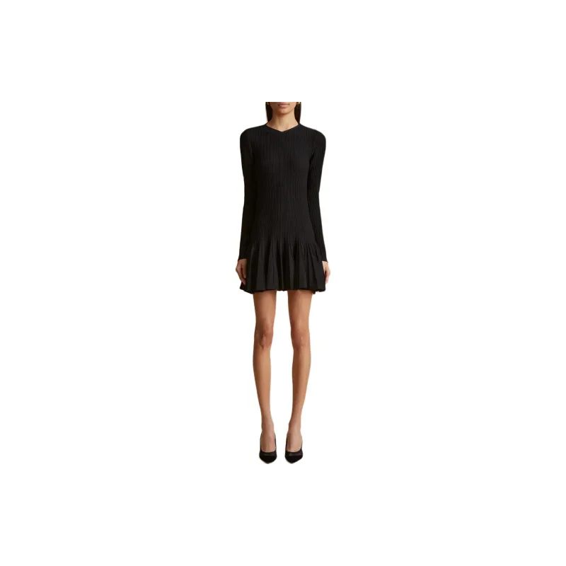 KHAITE PF24 THE MAMIE DRESS Long-Sleeved Dresses Women's BLACK/Black-1
