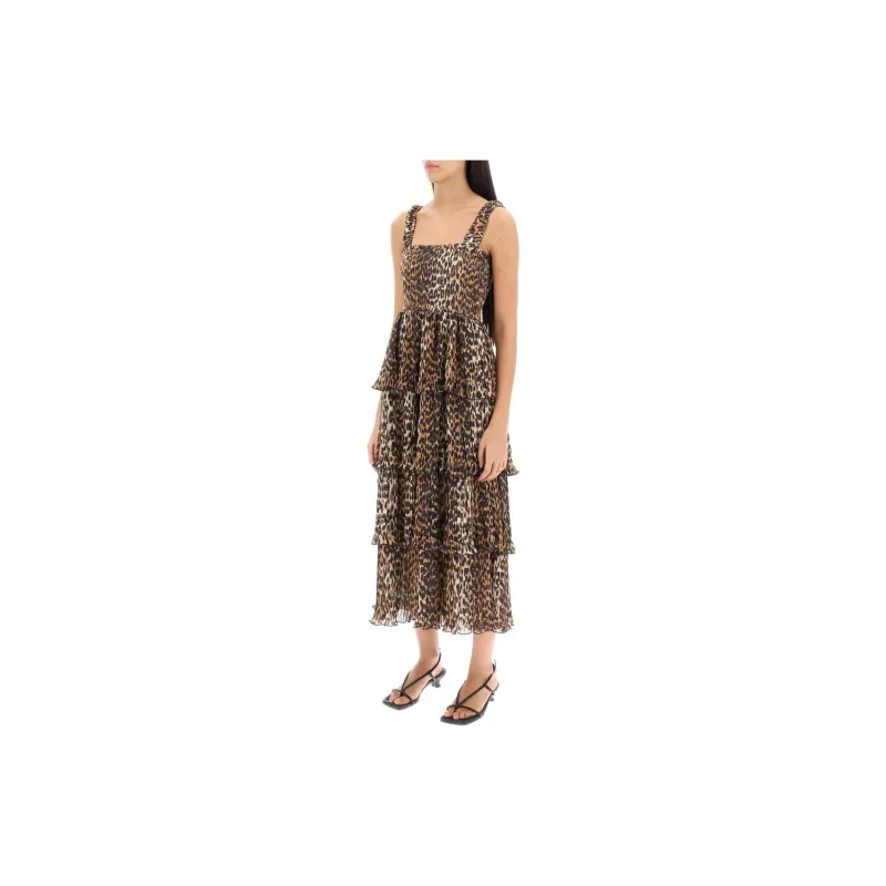 GANNI Leopard print Layered Midi Dress-3